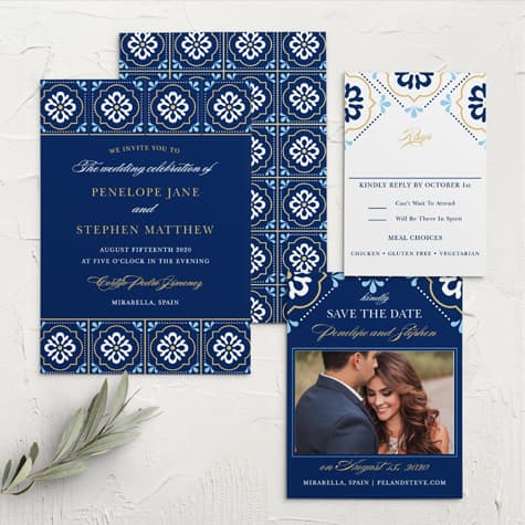Spanish Tile Foil Wedding Invitations