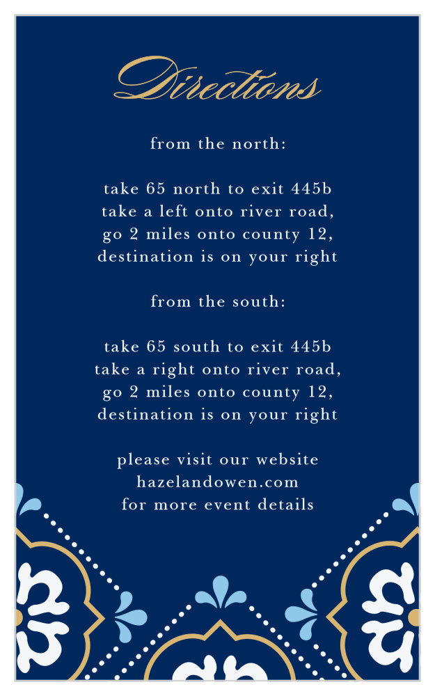 Spanish Tile Foil Direction Cards