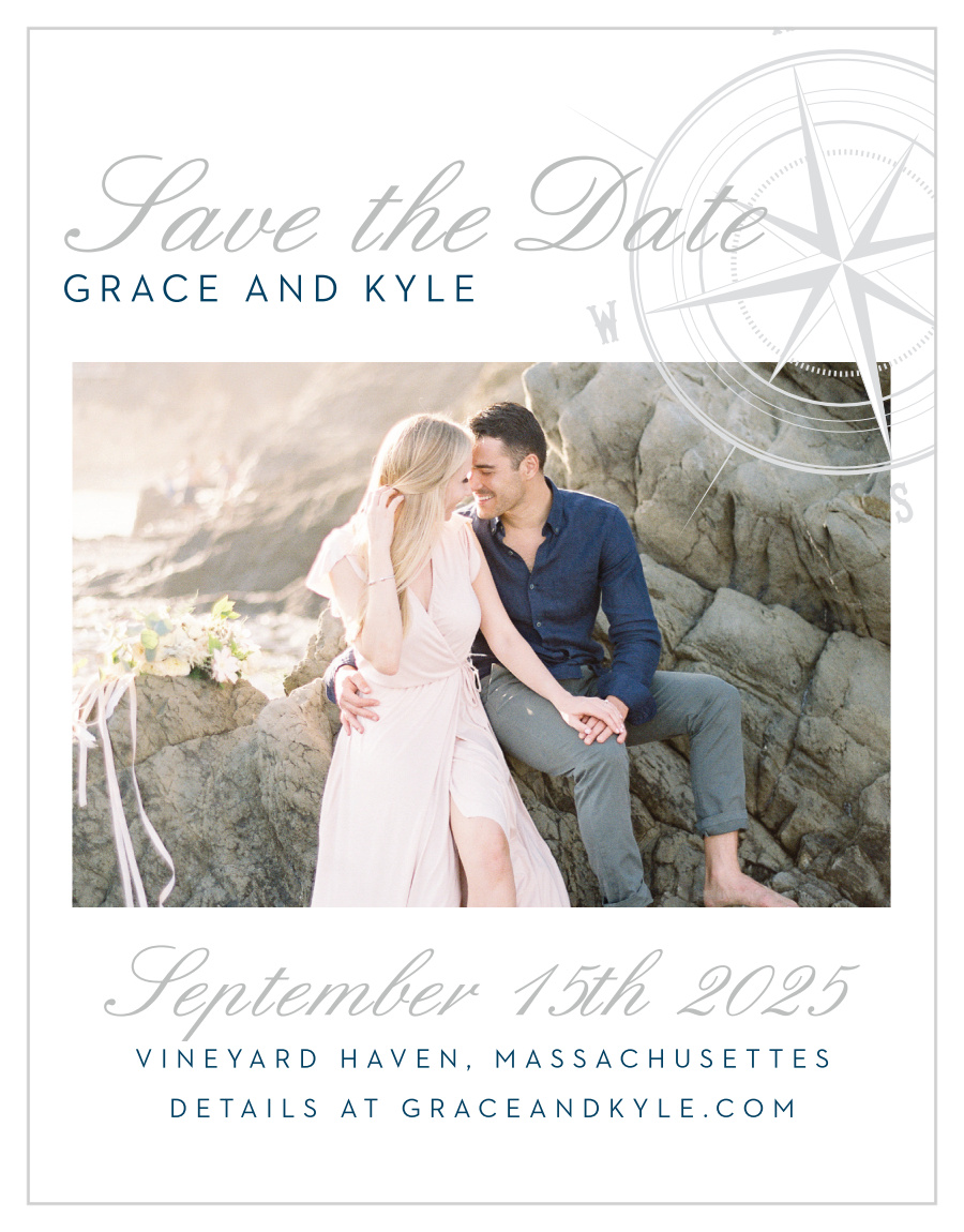 Nautical Compass Foil Save the Date Magnets