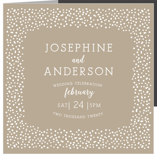 Whimsical dots frame your text on the front of the Confetti Dots Storybook Wedding Invitations. 