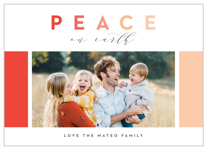 This tranquil and classic card is sure to be a hit! Our Peace on Earth Christmas card features a vignette and photo of your choice!