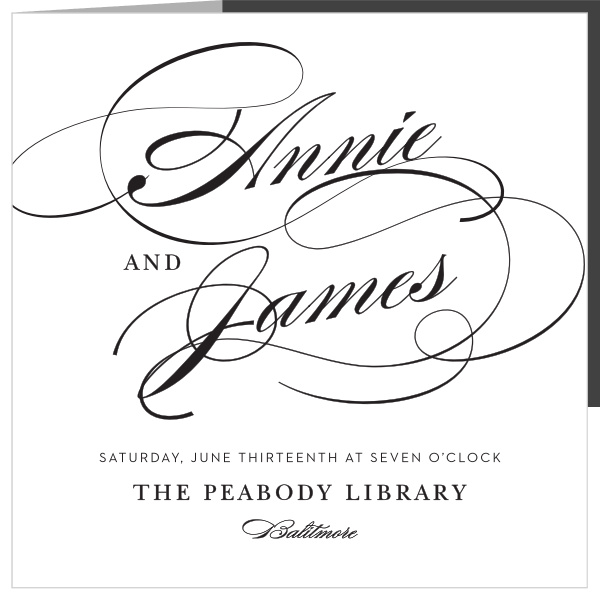Your names with grand flourishments on the front of the Simplicity Storybook Wedding Invitations give them a sophisticated air.