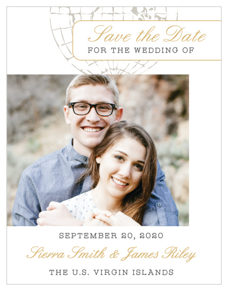 Announce your jet set wedding with the Bon Voyage Foil Save-the-Date Magnets. 