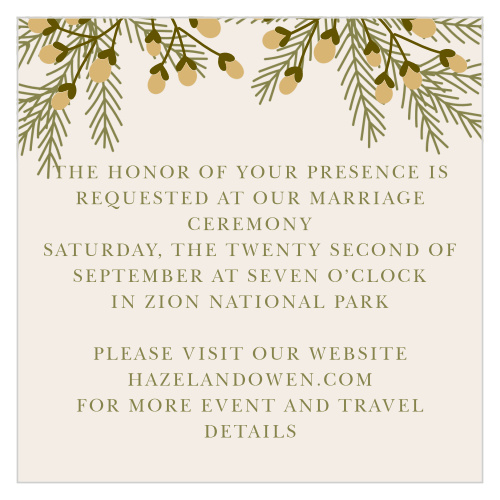 Create a separate invitation to your wedding ceremony with the Pine Berries Foil Ceremony Cards