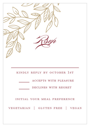 Personalize your custom RSVP cards with the Romantic Vines Response Cards. 