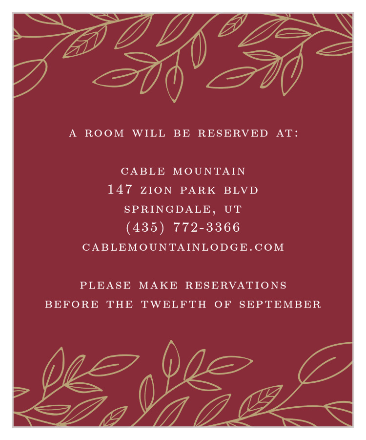 Romantic Vines Accommodation Cards