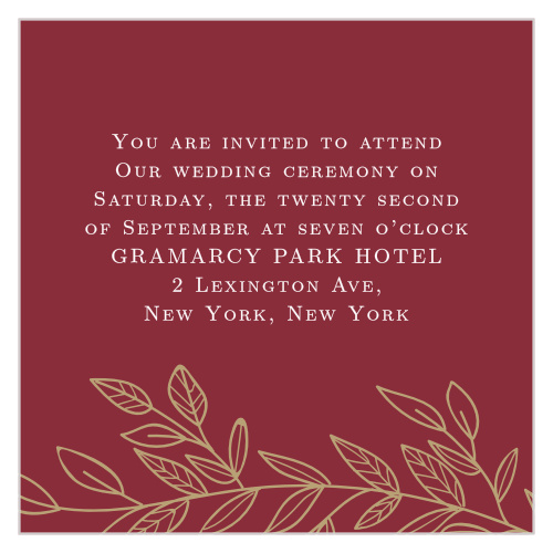Add additional wedding information to the Romantic Vines Ceremony Cards from the Love Vs Design Collection at Basic Invite.