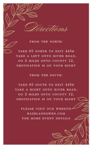 Direct guests to your wedding venue with the Romantic Vines Direction Cards.