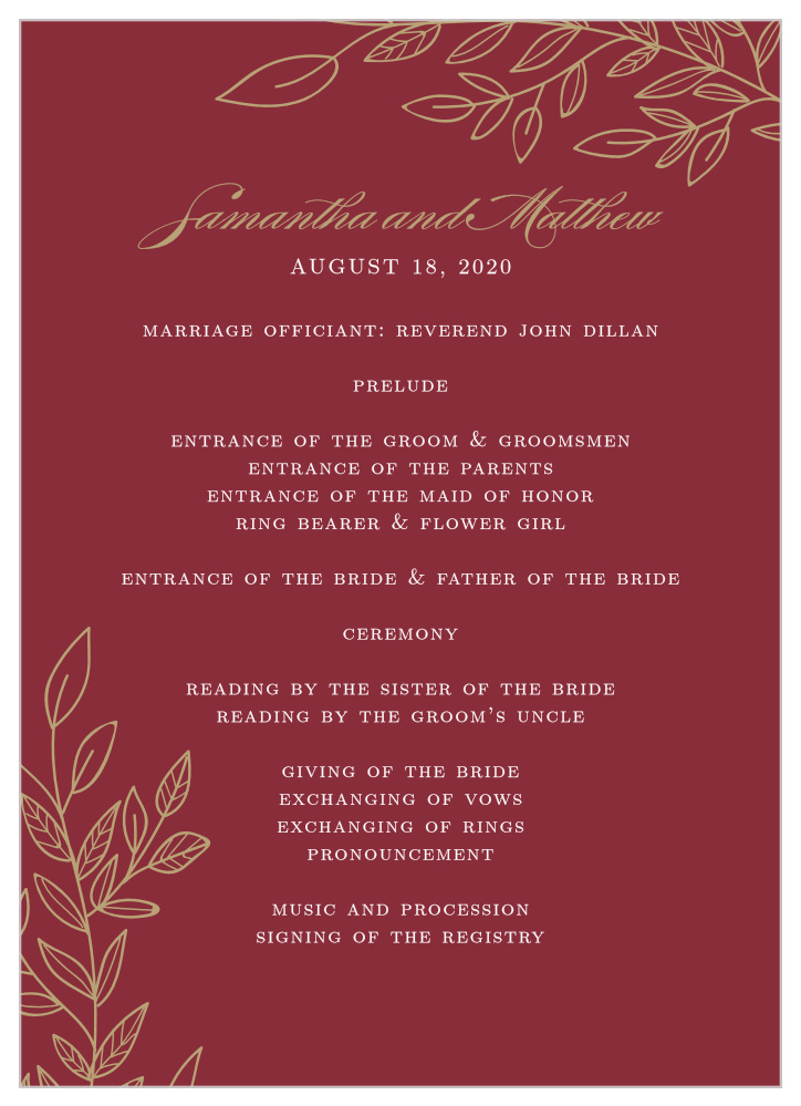 Romantic Vines Wedding Programs