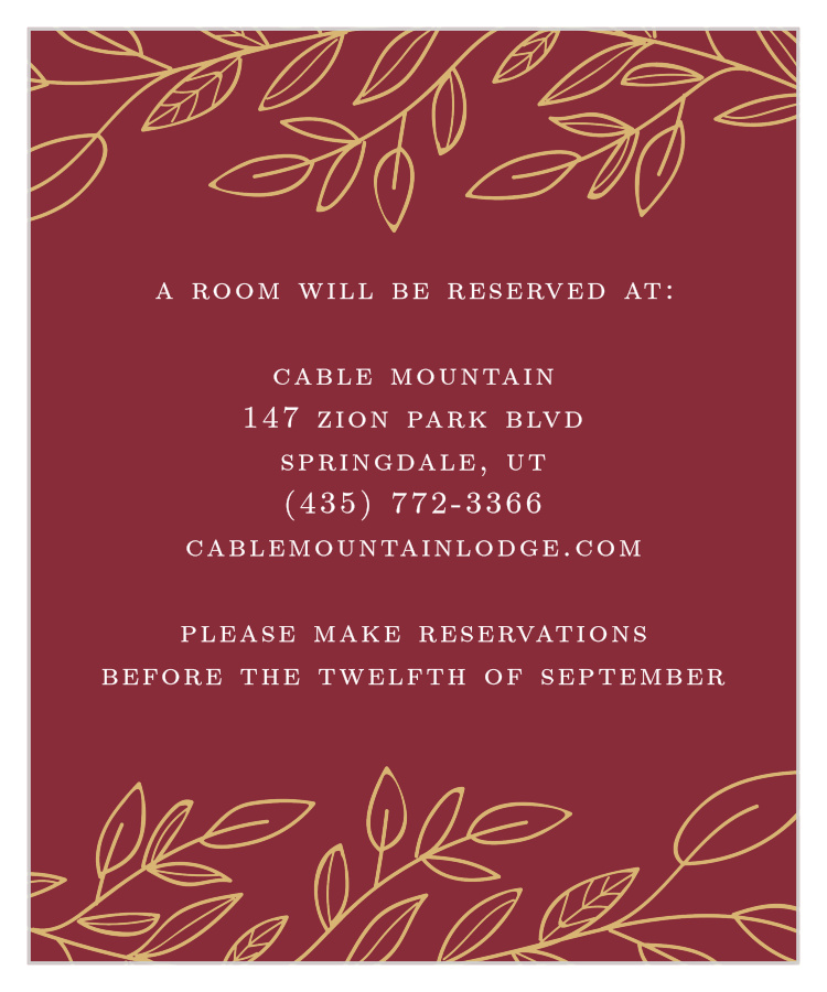 Romantic Vines Foil Accommodation Cards