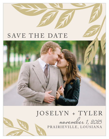 Adorn your engagement photo with the graceful leaves of the Lovely Laurel Save-the-Date Magnets.