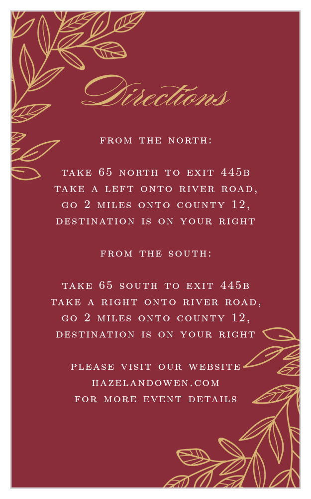 Romantic Vines Foil Direction Cards