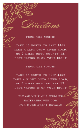 Direct guests to your enchanting wedding venue with the Romantic Vines Foil Direction Cards. 