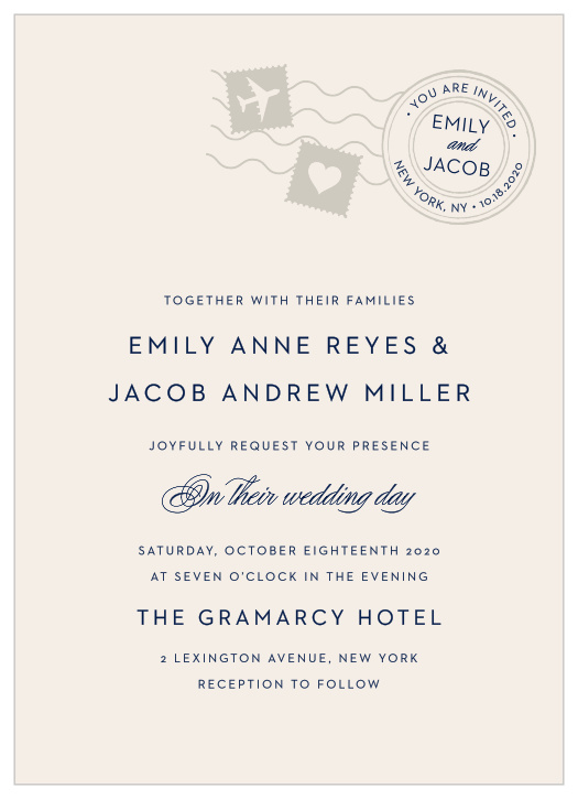 Create gorgeously unforgettable invites to your jet-set wedding with the Posh Postmark Wedding Invitations.