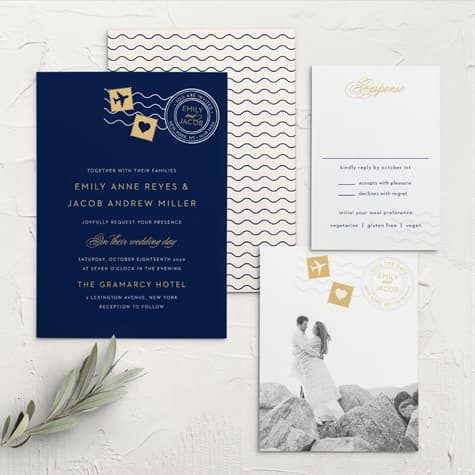 Posh Postmark Foil Wedding Invitations