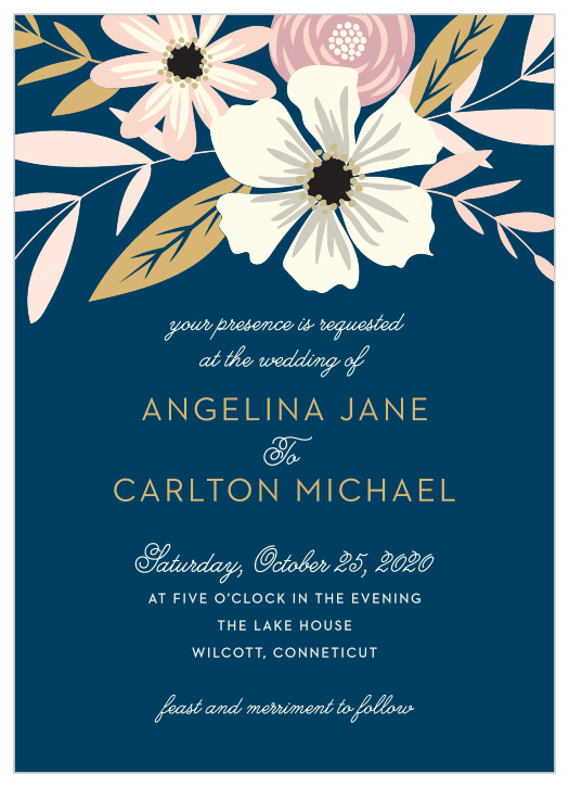 Fetching florals make a gorgeous crown for the Rustic Blooms Foil Wedding Invitations.