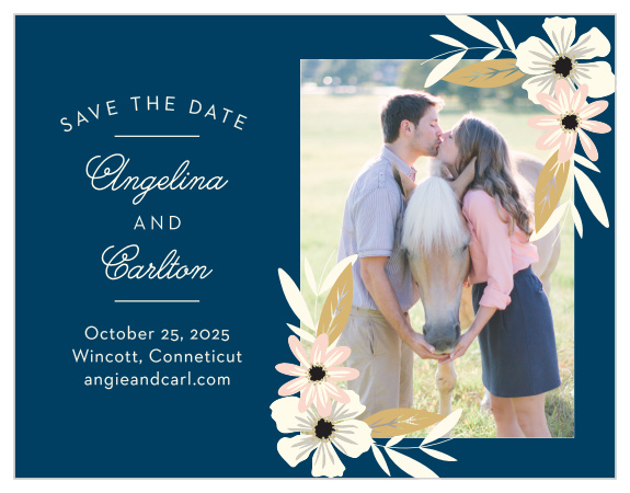 Frame your engagement photo with the fetching florals of the Rustic Blooms Foil Save-the-Date Magnets.