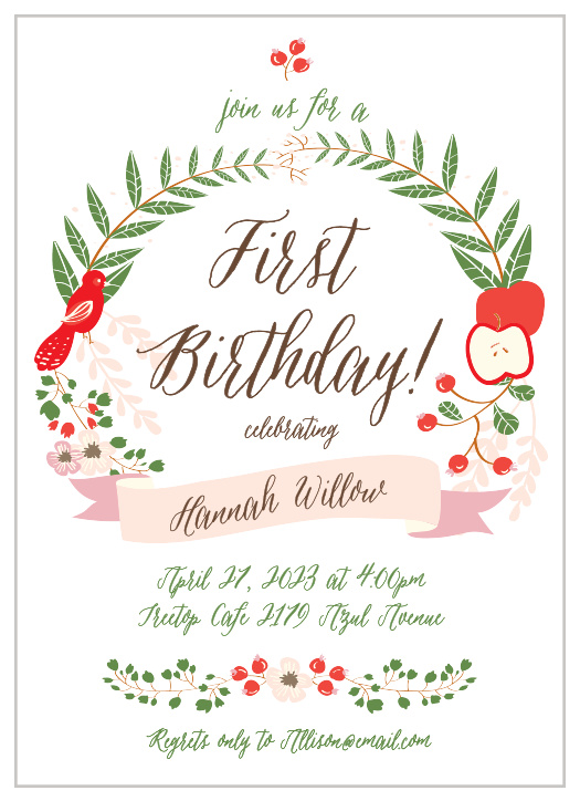 Invite friends and family to celebrate your baby’s big day with the Whimsical Forest First Birthday Invitations from the Love Vs Design Collection at Basic Invite. 