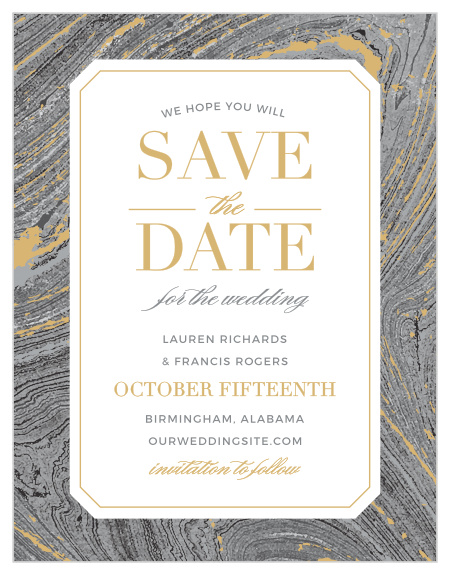 Announce your wedding date with the dignified beauty of the Marbled Paper Foil Save-the-Date Magnets. 