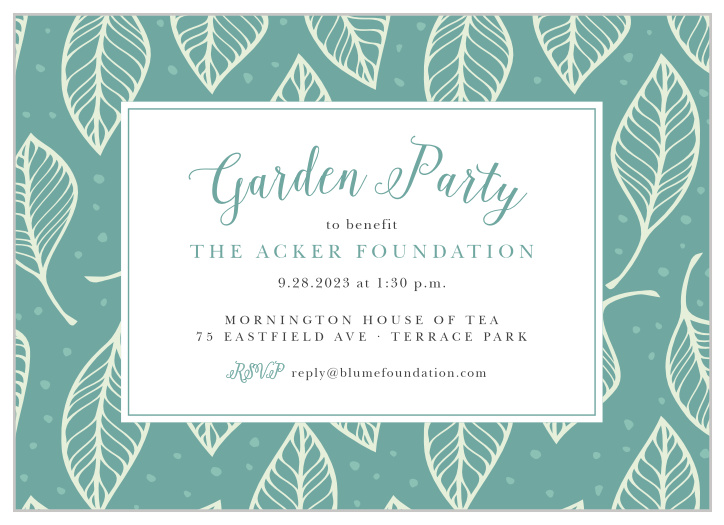 A fun leaf pattern accents your text on the Leafy Celebration Party Invitation.