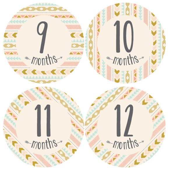 Size: 4" circle | 10.2cm circle Set up: 4 months on 8.5" x 11" page or A4, 3 pages total Colors: celadon, golden, gray, dark gray, dark blush, peachCapture your baby's monthly milestones in style. Easy to download, print out on sticker paper, cut &amp; stick. Disclaimer: Please remove Baby Month Onesie Stickers before washing. Do not leave child unattended with sticker. Not intended as a toy.No printed stickers will be mailed to you. After you purchase this digital item, you can instantly download your PDF to print on your own.