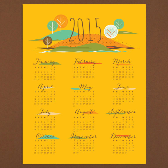 Calendar Size: 8.5" x 11"This colorful 2015 calendar is available in 3 color options. Its a practical art piece for your wall or office board.