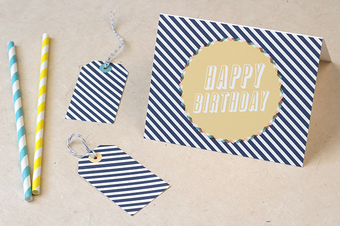 Card size: 5.5" x 4.25" foldedTag size: 1 3/4" x 3"Running out of time to buy a card? Give this printable Birthday Card to someone special for their birthday. Available to download and print in 2 color ways Dotted Blush or Striped Navy Blue. The templates are a single-fold design, so just cut around the outline and fold down the center! We recommend printing onto thick paper or cardstock. 