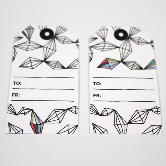 Holiday Card size: 5 1/2" x 4 1/8" folded. Holiday Gift tag size: 1 3/4" x 3"