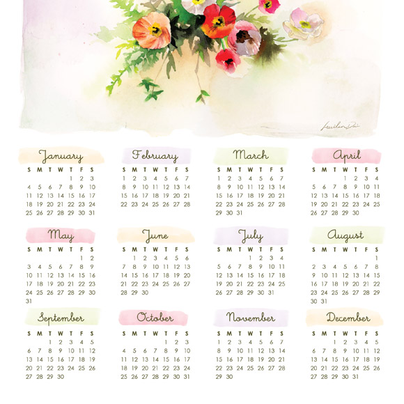 Decorate your home or office wall with this watercolor calendar for 2015. Clip it on a modern or vintage clip board, frame it or simply hang it with a piece of double sided tape. Whatever you decide to do, the colorful calendar with painted flowers will make sure you stay on top of things in 2015! All you have to do is download the PDF and print the file via Adobe Acrobat on 8.5 x 11 or A4 paper stock. 