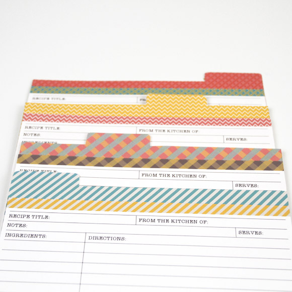 Recipe Card Size: 6" x 4". These printable recipe cards also come with printable dividers that you can put in your recipe box. There are four different designs in this set, and they can be filled out before or after printing.The best part: these Recipe Cards are editable! Type out your recipes in Adobe Acrobat so you don't have to hand write them.This item includes 5 pages, 2 recipe cards per page in 4 colors, front and back and 4 different divider designs. This is a Digital Item for you to print on your own, no recipe cards will be mailed to you.&nbsp;