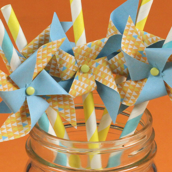 Size: 2" x 2"A pinwheel adds an instant dose of summer fun to any warm weather party or picnic and with Spring right around the corner, we thought it would be the perfect time to introduce a Pinwheel Printable! For a new spin on the traditional Pinwheel design we've scaled it down a bit so that it's the perfect size to work as a decorative addition to drink stirrers, straws, or cupcake toppers.