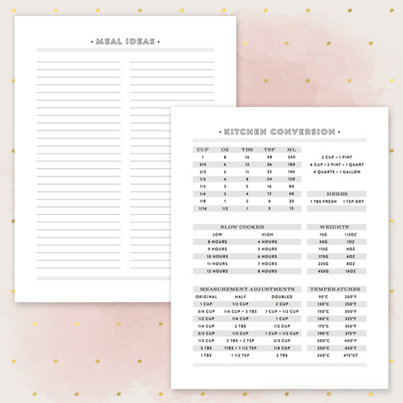 Size: 8.5" x 11" paper Set up: 21 page PDF Colors: Black, Earth, GrayThis editable recipe binder kit is perfect to get all your recipes organized. You can type out your recipes, weekly meal plan, monthly meal plan and meal ideas and then print them out. Included in this 21 page printable recipe binder kit are:CoverSpine (sizes: 1", 1 1/2", 2", 3")Back CoverTabs11 Section Covers (Appetizers, Breakfast &amp; Brunch, Lunch, Main Dishes, Side Dishes, Sweets, Drinks, Salads, Soups &amp; Stews, Breads &amp; Muffins and Holidays)Conversion ChartRecipe PageRecipe Page with PhotoWeekly Meal PlanMonthly Meal PlanMeal IdeasNo printed recipe binder kit will be mailed to you. After you purchase this digital item, you can instantly download your PDF to print on your own. 