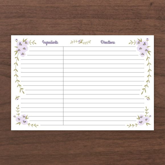 These Recipe Cards can be filled out in Adobe Acrobat so you don't have to hand write them. Size: 4" x 6" | 102mm x 152mm Set up: 4 pages total, 2 cards on 8.5" x 11" page or A4, front and back and 4 dividers.  Colors: Light Lavender, Violet Hue, Dark Sage, Dark GrayNo printed cards will be mailed to you. After you purchase this digital item, you can instantly download your PDF to print on your own. 