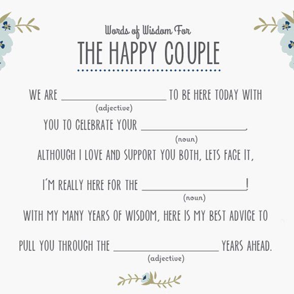 Mad Libs are a fun activity for guests at any wedding event, such as an engagement party, bridal shower or bachelorette party. Wedding guests will surely be entertained while writing down their best advice. The couple will have a great keepsake item to read back on anniversaries or date nights. This 5" x 7" mad libs template is set up 2 on a page.&nbsp;This is a Digital Item for you to print on your own, no printed cards will be mailed to you.After you purchase this item, you'll receive a confirmation email. In this email click on the link "Rustic Barn Mad Libs PDF" to instantly download your PDF.