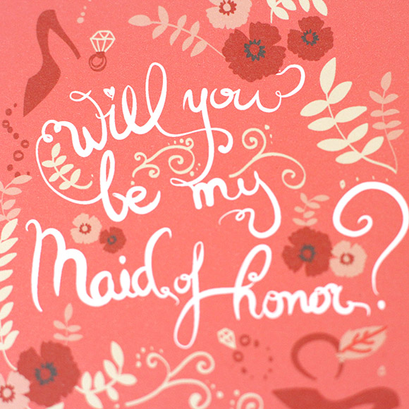 Size: 5" x 3 1/2"This lovely handmade card with your message with certainly light up the face of your Maid of Honor! 