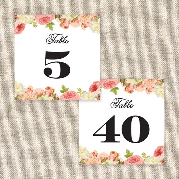 Size: 5" x 5" | 12.7cm x 12.7cm Set up: 2 table numbers on 8.5" x 11" page or A4, 20 pages total. Colors: black, pink, cream, greenAvailable in the numbers 1 through 40. No printed table numbers will be mailed to you. After you purchase this digital item, you can instantly download your PDF to print on your own. 