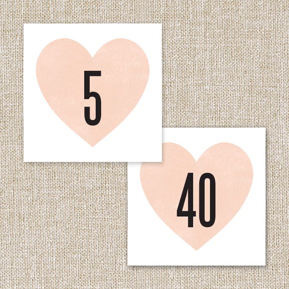Size: 5" x 5" | 12.7cm x 12.7cm Set up: 2 table numbers on 8.5" x 11" page or A4, 20 pages total. Colors: black, blushAvailable in the numbers 1 through 40. No printed table numbers will be mailed to you. After you purchase this digital item, you can instantly download your PDF to print on your own. 