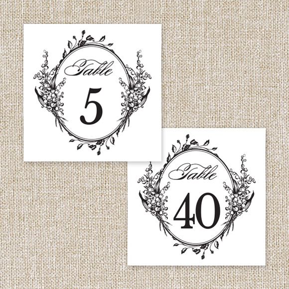 Size: 5" x 5" | 12.7cm x 12.7cm Set up: 2 table numbers on 8.5" x 11" page or A4, 20 pages total. Colors: blackAvailable in the numbers 1 through 40. No printed table numbers will be mailed to you. After you purchase this digital item, you can instantly download your PDF to print on your own. 