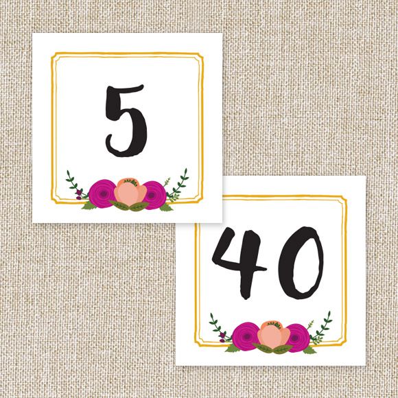 Size: 5" x 5" | 12.7cm x 12.7cm Set up: 2 table numbers on 8.5" x 11" page or A4, 20 pages total. Colors: cherry, blush, golden, black, green, egg plantAvailable in the numbers 1 through 40. No printed table numbers will be mailed to you. After you purchase this digital item, you can instantly download your PDF to print on your own. 