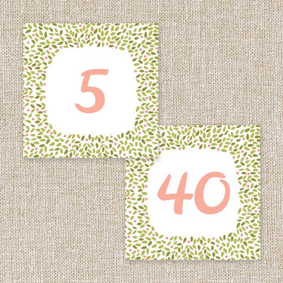 Size: 5" x 5" | 12.7cm x 12.7cm Set up: 2 table numbers on 8.5" x 11" page or A4, 20 pages total. Colors: green, tea, blushAvailable in the numbers 1 through 40. No printed table numbers will be mailed to you. After you purchase this digital item, you can instantly download your PDF to print on your own. 