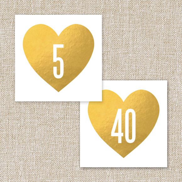 Size: 5" x 5" | 12.7cm x 12.7cm Set up: 2 table numbers on 8.5" x 11" page or A4, 20 pages total. Colors: gold (not foil or shiny when you print it)Available in the numbers 1 through 40. No printed table numbers will be mailed to you. After you purchase this digital item, you can instantly download your PDF to print on your own. 
